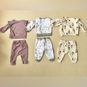 Bundle of 3 Baby Girl Top & Bottom Outfits 6M
